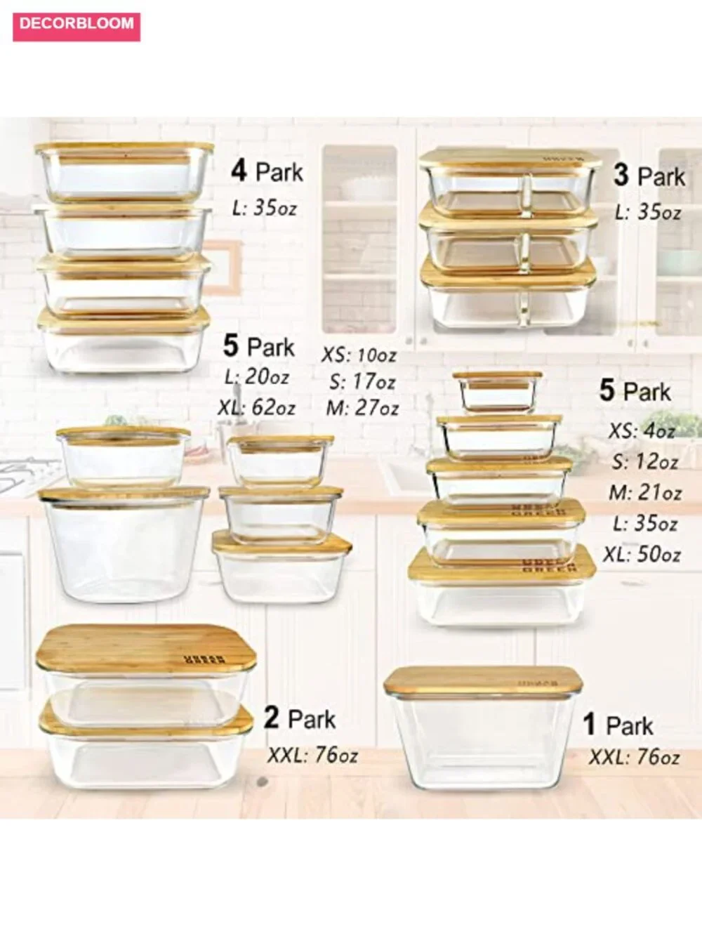 XXL Borosilicate Glass Food Storage Containers 2 Pack with Bamboo Lids